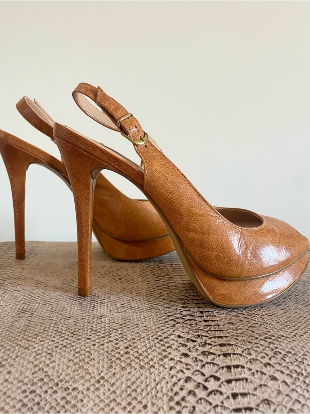Tan Leather Vintage Slingbacks